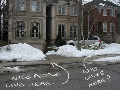 Nice people live here. Selfish people live here.