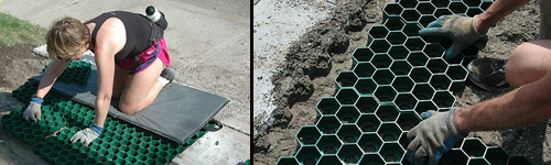 Franke James and Bill James laying permaturf paver;
