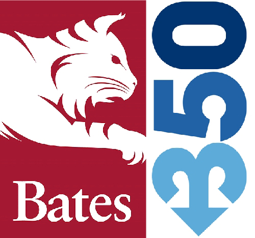 credit Bates College bobcat logo and 350org logo pointing down to show 