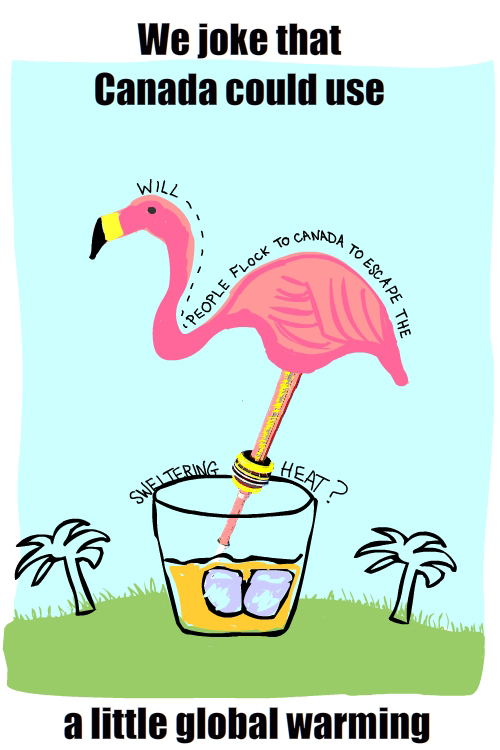 flamingo illustration with CN tower and glass by Franke James 