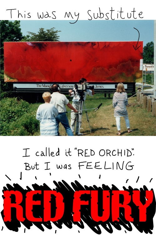 photo of franke from 1987 by William James; text illustration by Franke James