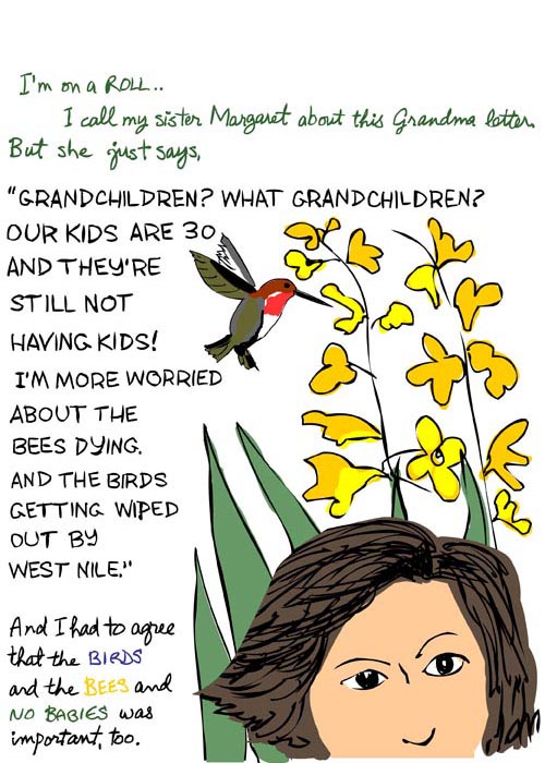 birds and bees franke james llustration of birds and conversation with sister