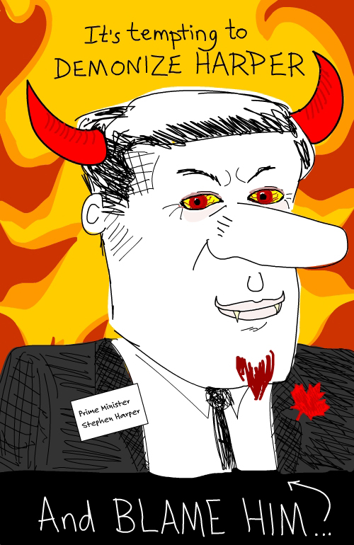 Harper demonized illustration by Franke James Harper demonized illustration by Franke James