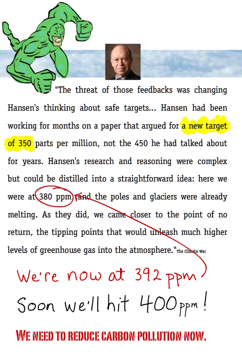 Excerpt of text from The Climate War with handwritten text by  Franke James