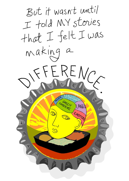 green conscience beer cap drawing by Franke James from No One Will Know essay