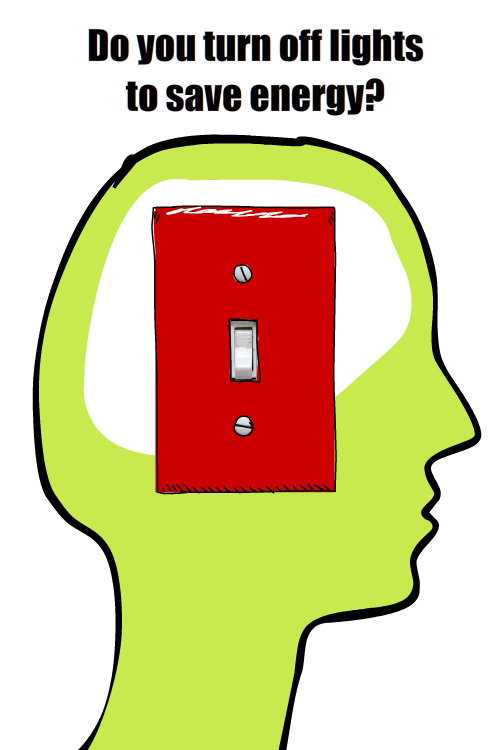 Green Conscience illustration with red light switch by Franke James