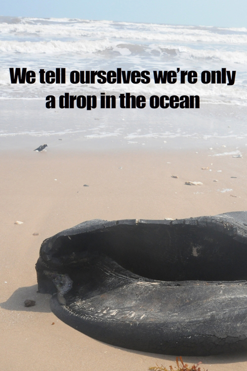 photo of tire on beach by Franke James and illustrated type