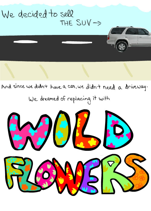 photo and illustration by franke james of flowers and suv
