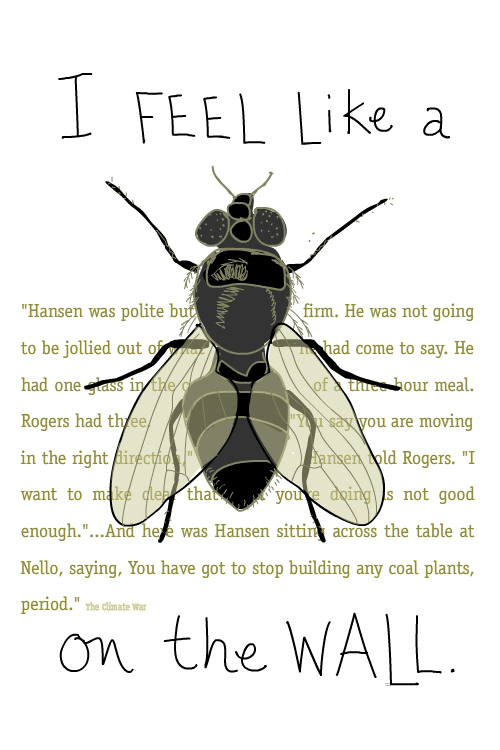 Text from  The Climate War. Handwritten text and Fly on the Wall illustration by  Franke James