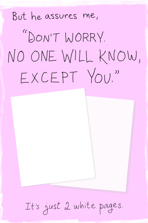 no one will know, white page illustration by franke james