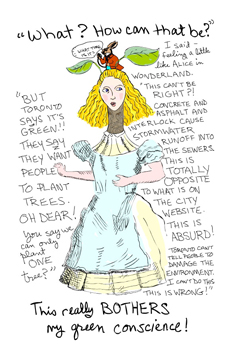 My Alice in Wonderland moment from Paradise Unpaved, illustration by Franke James