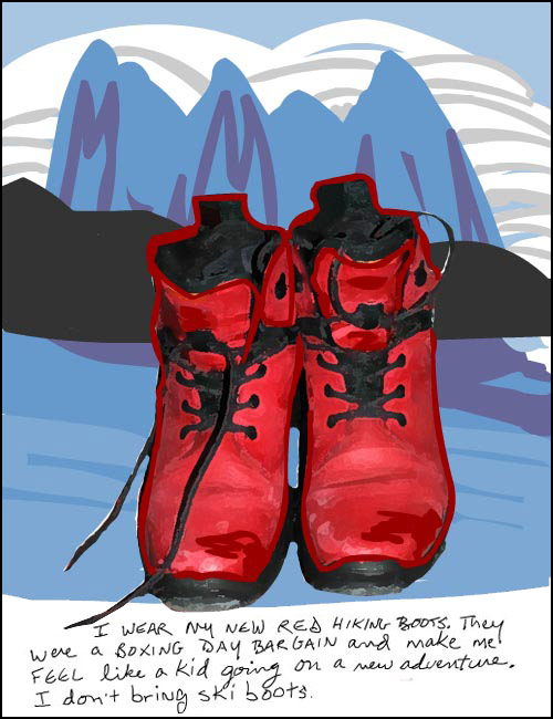 franke james drawing and photo of red hiking boots