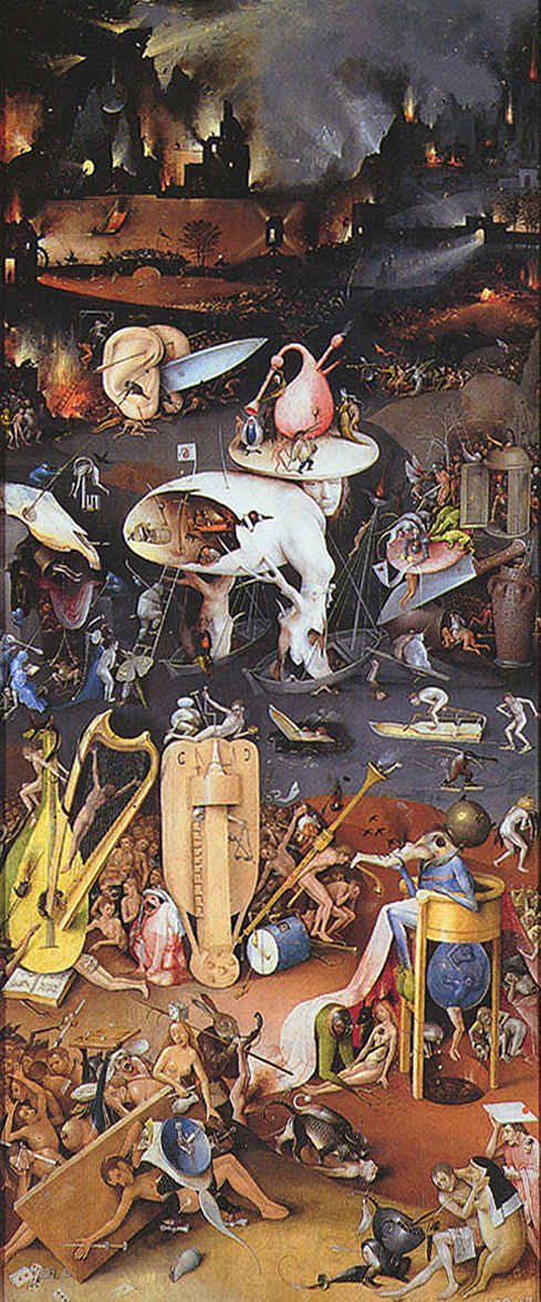 Hell panel detail from The Garden of Earthly Delights by Hieronymus Bosch (c. 1450—1516) from the Wikimedia Commons.