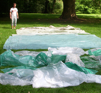 photos of Ryan Dean with materials for 350 bird's eye project