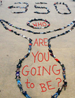 350 Angel: Photo by John Quigley / Spectral Q; Hand-written “Who are you going to be?” illustration by Franke James