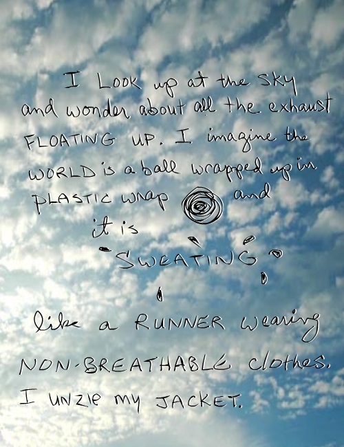 franke james photo-illustration of map of walk I look up at the sky and wonder about all the exhaust floating up...