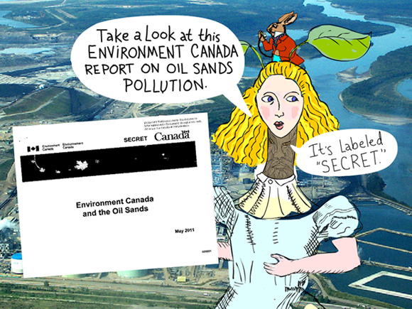 Take a look at this Environment Canada report on the oil sands pollution. It's labeled 'secret'; Alice illustration by Franke James