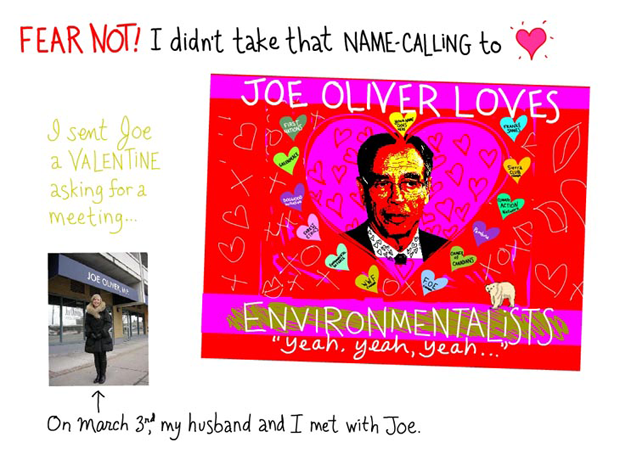 Fear not! I did not take that name-calling to heart. I sent Joe a Valentine asking for a meeting. On March 3rd my husband and I met with Joe, Valentine illustration by Franke James, Photo of Joe Oliver by Franke James, photo of Franke by Billiam James