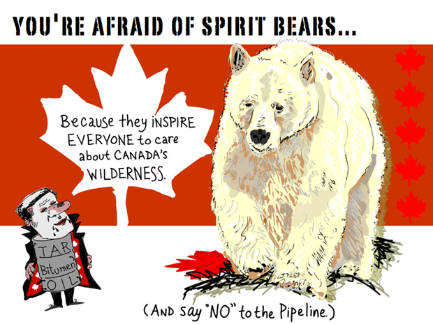 You’re afraid of spirit bears because they inspire everyone to care about Canada's wilderness. (And say no to the pipeline.); Spirit Bear illustration by Franke James