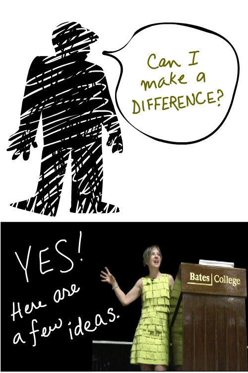 Artist and author Franke James speaks at Bates College Sept 5 2009 Make a Difference illustration by Franke James;