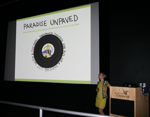 photo of franke james presenting at Univ of Cincinnati May 18, 2009 by Shawn Tubb